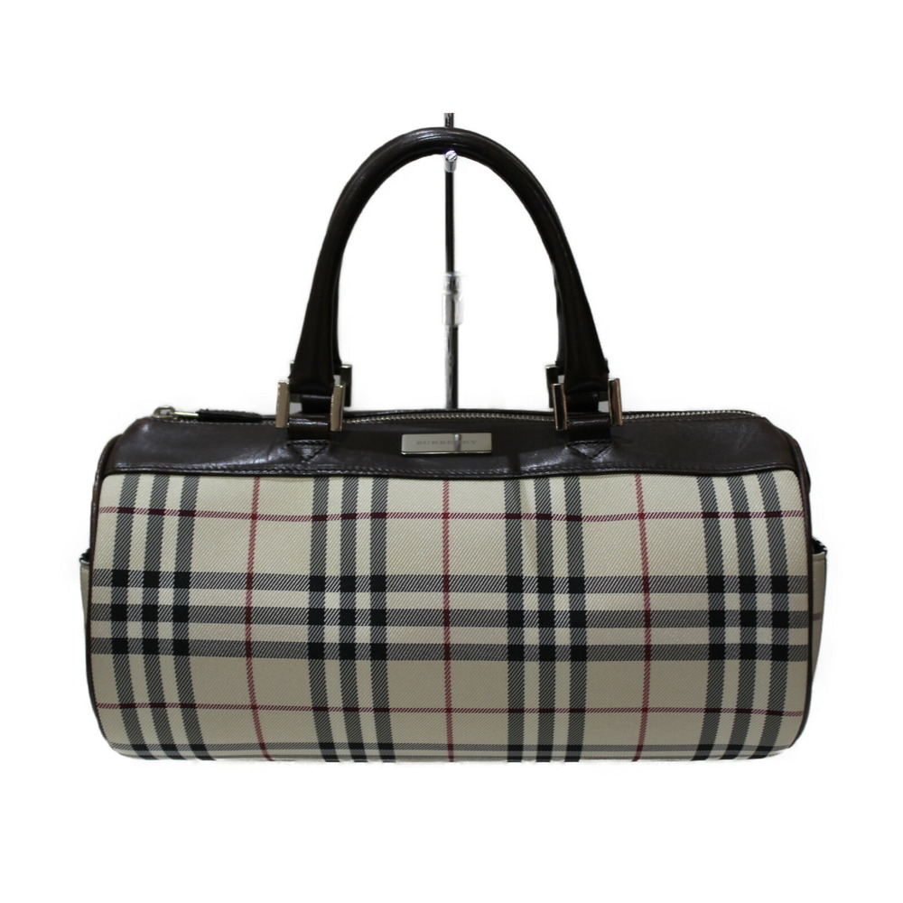 BURBERRY Boston Bag Nova Check Leather Beige Tan Dark Brown Black